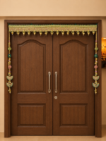 Handcrafted Traditional Green-Gold Embroidered Toran with Pearl Ghungroos & Crescent Moon Side Latkans