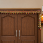 Handcrafted Traditional Pink-Gold Embroidered Toran with Fabric Bell Tassels & Scalloped U-Arch Panels