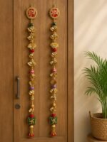 Handcrafted Shubh-Labh Traditional Door Side Hanging Toran with Gold Fan Tassels & Mirror Work Balls - Image 2