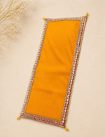 Handcrafted Traditional Red Gold-Silver Runner Pooja Aasan with Diamond Mirror Work Border & Beaded Corner Tassels