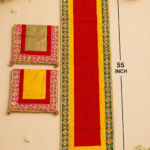 Handcrafted Traditional Red-Green Pooja Runner Aasan Set with Gold Flower Medallion Borders & Matching Aasans