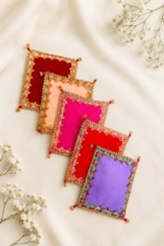 Handcrafted Multi-Colour Small Runner Pooja Aasan Set with Floral Bead Work Border & Gold Corner Tassels