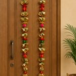 Handcrafted Traditional Gold-Colourful Door Side Toran with Pleated Fan Tiers & Colourful Ball Accents