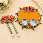Handcrafted Ornate Gold Decorative Kalash with Flower Rosettes, Stone Accents & Ghungroo Tassels