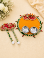 Handcrafted Ornate Gold Decorative Kalash with Flower Rosettes, Stone Accents & Ghungroo Tassels