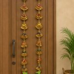 Handcrafted Traditional Gold Door Side Toran with Multi-Colour Bow Accents & Green Parrot Motif
