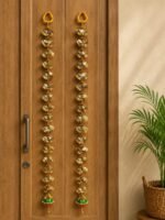Handcrafted Traditional Gold-Silver Dual-Tone Pleated Fan Door Side Toran with Butterfly Connectors
