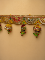 Handcrafted Traditional Mandir Temple Toran with Mirror Work Panels, Ghungroos & Ganesha Side Latkans - Image 2