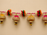 Handcrafted Traditional Beaded Chain Mandir Wall Toran with Fabric Bell Tassels & Mirror Work – Horizontal Hanging - Image 2