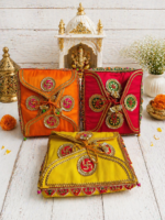 Handcrafted Pink Silk Religious Book Cover with Gold Embroidery & Mirror Medallions – Ramcharitmanas Cover - Image 2