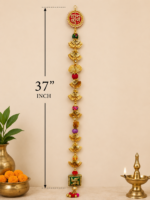 Handcrafted Shubh-Labh Traditional Door Side Hanging Toran with Gold Fan Tassels & Mirror Work Balls - Image 3
