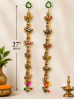 Handcrafted Traditional Gold Door Side Toran (Latkans) with Multi-Tiered Shell Elements & Colourful Ball Accents - Image 2