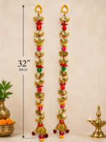 Handcrafted Traditional Gold-Colourful Door Side Toran with Pleated Fan Tiers & Colourful Ball Accents - Image 2