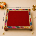 Handcrafted Red Bandhani Patchwork Pooja Aasan with Gold Rosette Corners & Multi-Colour Border - Image 2