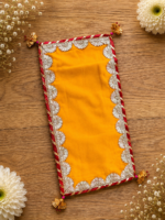 Handcrafted Multi-Colour Small Runner Pooja Aasan Set with Silver Mirror Work Border & Gold Star Corner Accents - Image 2