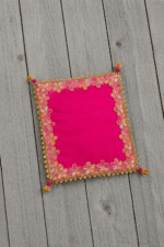 Handcrafted Multi-Colour Small Runner Pooja Aasan Set with Floral Bead Work Border & Gold Corner Tassels - Image 2