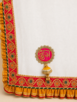 Handcrafted Traditional Wedding Antarpat with Ganesha Motif, Cow Emblems & Gold Pleated Frill – White & Red - Image 2