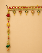 Handcrafted Traditional Red-Gold Toran with Gold Paisley Motif, Fabric Bell Tassels & Ornate Side Latkans