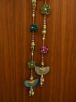 Handcrafted Traditional Green-Gold Embroidered Toran with Pearl Ghungroos & Crescent Moon Side Latkans - Image 3