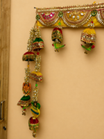 Handcrafted Traditional Mandir Temple Toran with Mirror Work Panels, Ghungroos & Ganesha Side Latkans - Image 3