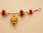 Handcrafted Traditional Beaded Chain Mandir Wall Toran with Fabric Bell Tassels & Mirror Work – Horizontal Hanging - Image 3