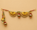 Handcrafted Traditional Gold Mirror Work Toran with Chandni Arches & Red Silk Jhumka Bell Tassels - Image 3