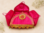 Handcrafted Pink Silk Religious Book Cover with Gold Embroidery & Mirror Medallions – Ramcharitmanas Cover - Image 3