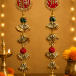 Handcrafted Shubh-Labh Traditional Door Side Hanging Toran with Gold Fan Tassels & Mirror Work Balls