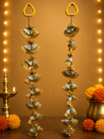 Handcrafted Traditional Gold-Silver Dual-Tone Pleated Fan Door Side Toran with Butterfly Connectors - Image 3