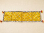 Handcrafted Multi-Colour Diamond Pattern Runner Pooja Aasan Set with Gold Crisscross Gota & Silver Lace Border - Image 3