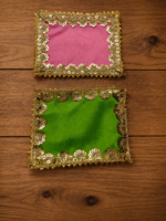 Handcrafted Multi-Colour Small Runner Pooja Aasan Set with Gold Scalloped Lace Border & Sequin Work – 7 Vibrant Colours - Image 3