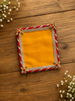 Handcrafted Multi-Colour Small Runner Pooja Aasan Set with Silver Mirror Work Border & Gold Star Corner Accents - Image 3