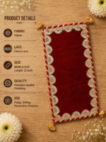 Handcrafted Multi-Colour Small Runner Pooja Aasan Set with Silver Mirror Work Border & Gold Star Corner Accents - Image 3