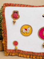 Handcrafted Traditional Wedding Antarpat with Ganesha Motif, Cow Emblems & Gold Pleated Frill – White & Red - Image 3