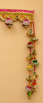 Handcrafted Traditional Door Toran with Gold Gotapatti Arches, Bell Tassels & Grand Side Latkans - Image 3