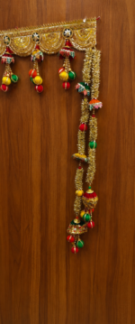 Handcrafted Grand Gold Ornate Toran with Multi-Colour Ghungroos & Tall Side Latkans - Image 3