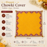 Handcrafted Yellow-Red Pooja Aasan with Mirror Work Scalloped Border & Gold Ball Corners - Image 4
