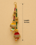 Handcrafted Traditional Gold Mirror Work Toran with Chandni Arches & Red Silk Jhumka Bell Tassels - Image 4