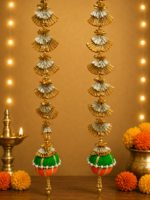 Handcrafted Traditional Gold-Silver Dual-Tone Pleated Fan Door Side Toran with Butterfly Connectors - Image 4