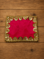 Handcrafted Multi-Colour Small Runner Pooja Aasan Set with Gold Scalloped Lace Border & Sequin Work – 7 Vibrant Colours - Image 4
