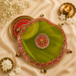 Handcrafted Red-Gold Circular Pooja Thali Cover with Scalloped Flower Petal Border & Gold Centre Medallion - Image 6