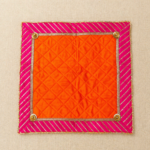 Handcrafted Red-Green Pooja Aasan with Gold Rosette Corners & Quilted Silk Fabric - Image 2
