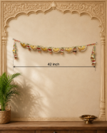 Handcrafted Traditional Gold Mirror Work Toran with Chandni Arches & Red Silk Jhumka Bell Tassels - Image 5