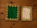 Handcrafted Multi-Colour Small Runner Pooja Aasan Set with Gold Scalloped Lace Border & Sequin Work – 7 Vibrant Colours - Image 5