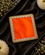 Handcrafted Multi-Colour Small Runner Pooja Aasan Set with Silver Scalloped Lace Border & Gold Spiky Edging - Image 4