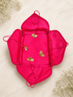 Handcrafted Pink Silk Religious Book Cover with Gold Embroidery & Mirror Medallions – Ramcharitmanas Cover - Image 6
