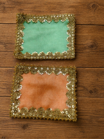 Handcrafted Multi-Colour Small Runner Pooja Aasan Set with Gold Scalloped Lace Border & Sequin Work – 7 Vibrant Colours - Image 6