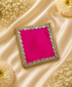 Handcrafted Multi-Colour Small Runner Pooja Aasan Set with Silver Scalloped Lace Border & Gold Spiky Edging - Image 5