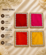 Handcrafted Multi-Colour Small Runner Pooja Aasan Set with Silver Scalloped Lace Border & Gold Spiky Edging - Image 6