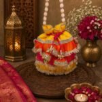 Designer Frill Potli Bag for Women – Dupion Silk Ethnic Party Bag with Moti Handle - Image 3